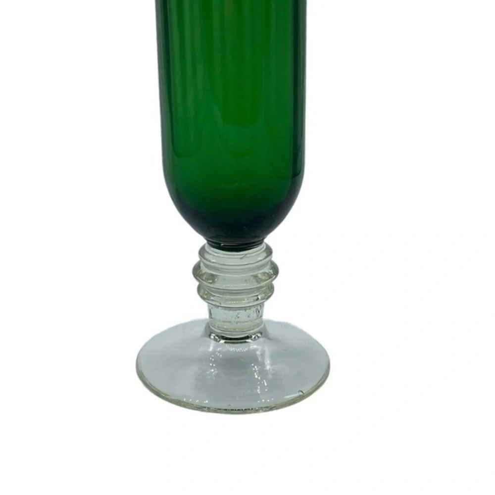 Vintage Green Ridged Vase With Clear Botton